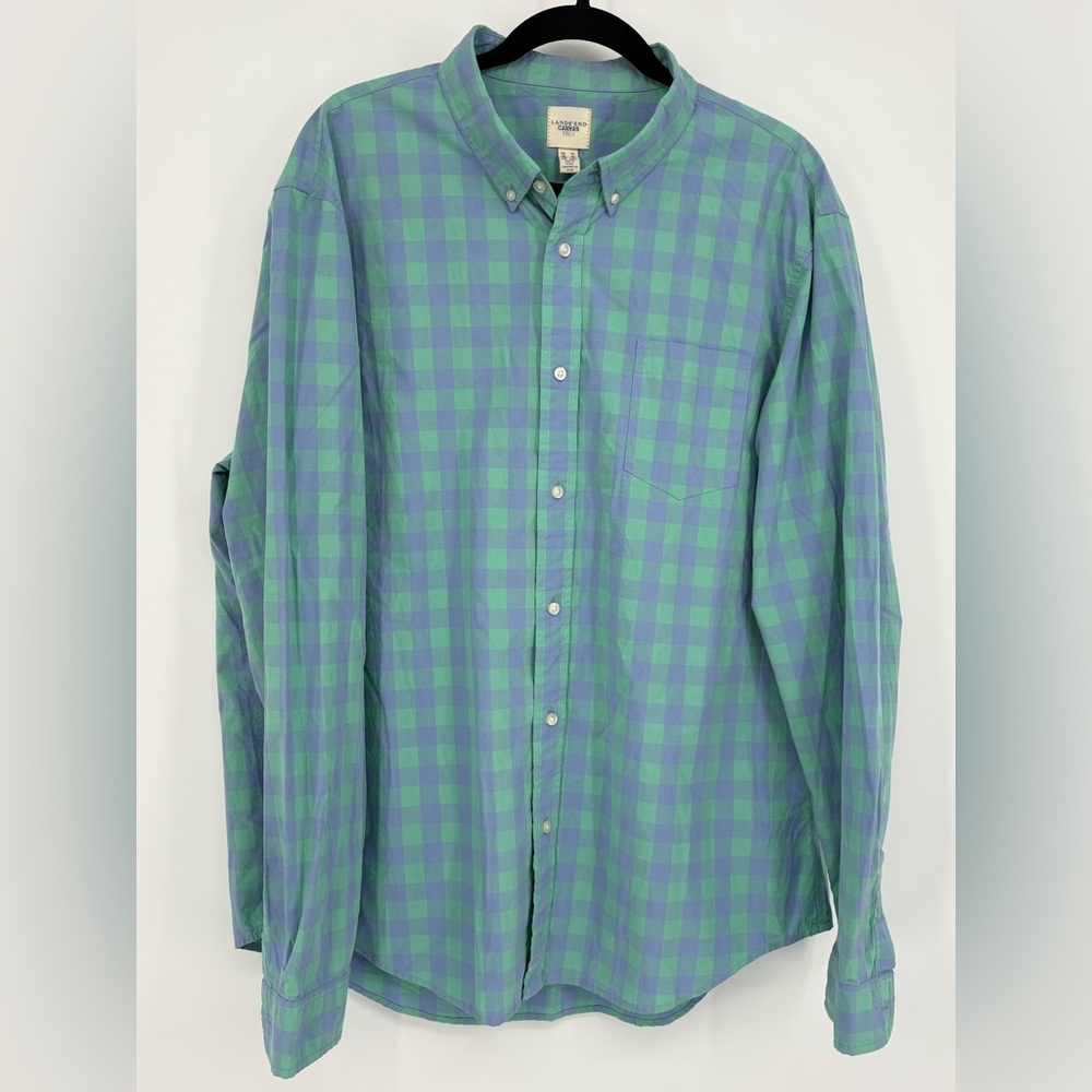 LANDS END Shirt Canvas 19G3 Plaid Shirt - Green & Blue Mens XL